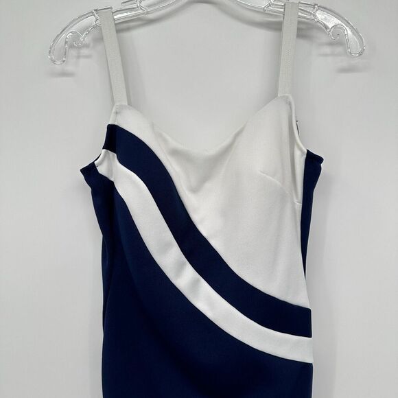 Vintage 60s Swimsuit Size 12 Front Skirt‎ Union Label One Piece Blue White USA - Picture 2 of 14